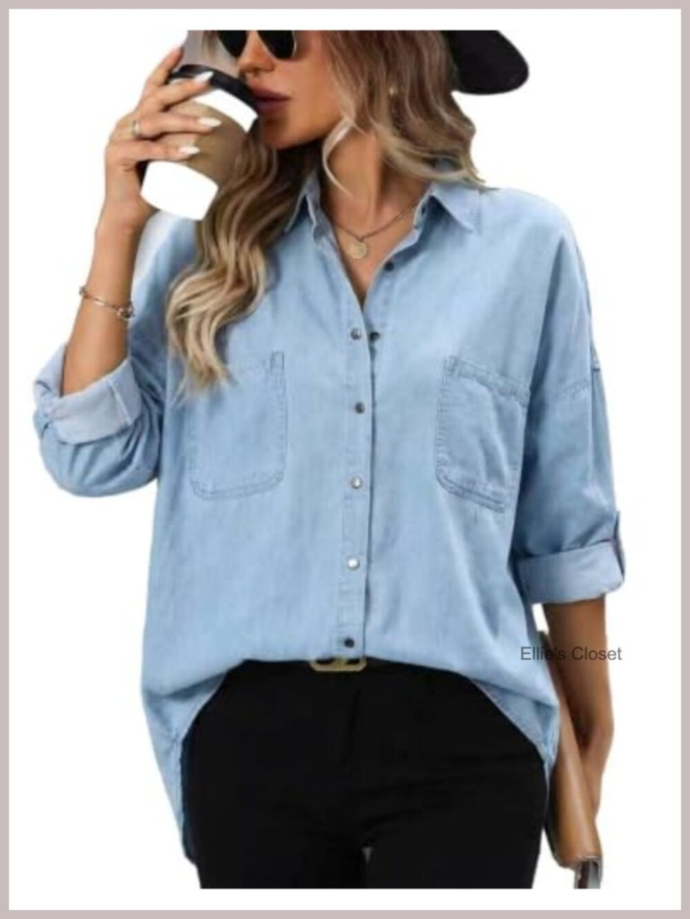 Plus Size Womens Denim Shirt Snap Button Long Sleeve Oversized Blouse